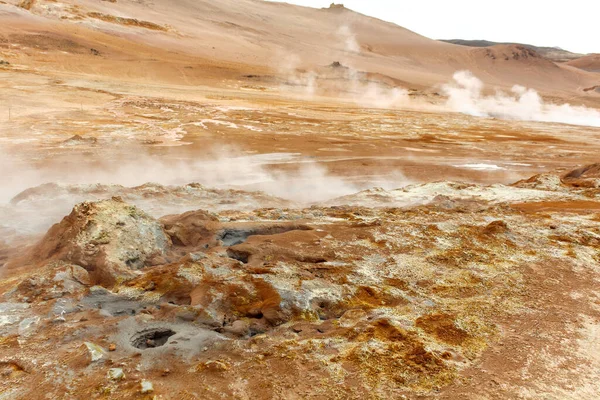 Paisaje Volcánico Geotérmico Hostil Vida Namaskard Islandia — Foto de Stock