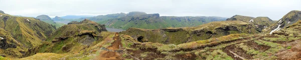 Panorama Der Hochlandlandschaft Thorsmork Fimmvorduhals Wanderweg Island — Stockfoto