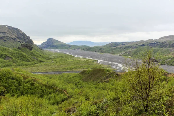 Widok Dolinę Thorsmoerk Szlak Turystyczny Fimmvorduhals Islandii — Zdjęcie stockowe