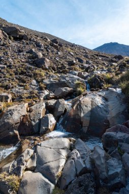 Tongariro Alp Geçidi 'nde yürüyüş, Yeni Zelanda' daki Tongariro Ulusal Parkı Kuzey Pisti.