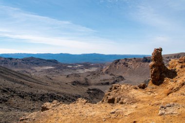 Tongariro Alp Geçidi 'nde yürürken Yeni Zelanda' nın kuzeyindeki Ngauruhoe Dağı 'nın doğusuna bakın.
