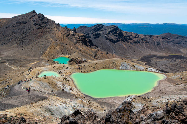 View of the Emerald Lakes at Tongariro Alpine Crossing, Northern Island of New Zealand