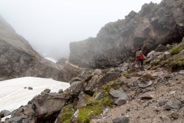 Güneşli bir yaz gününde Taranaki Dağı 'nda yürüyüş, Yeni Zelanda