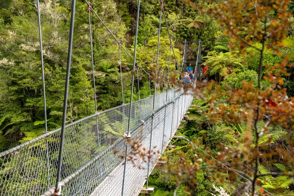 ニュージーランドのアベル タスマン コスト トラックの吊り橋に関する警告標識 — ストック写真