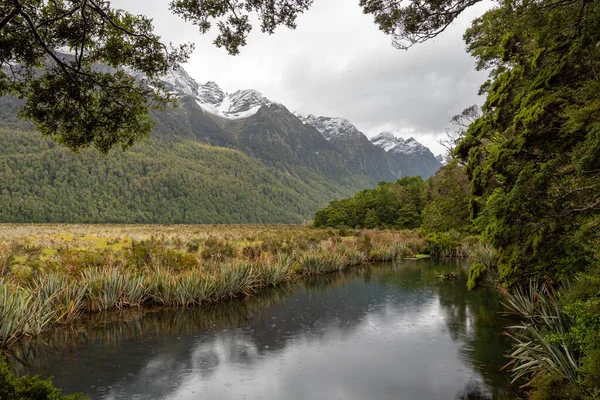 Híres Tükörtavak Eglinton Völgyében Útban Milford Sound Felé Zéland Déli — Stock Fotó