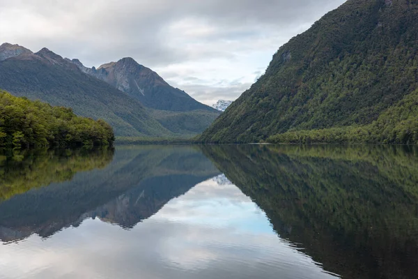 Lago Tranquilo Gunn Parque Nacional Fiordland Paisaje Que Refleja Superficie —  Fotos de Stock