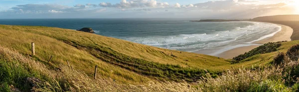 Pôr Sol Panorâmico Sobre Baía Tautuku Partir Mirante Colina Florença — Fotografia de Stock