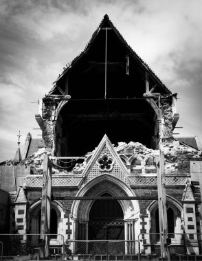 2011 depreminden sonra ünlü Christchurch Katedrali 'nin harabesi, Yeni Zelanda' nın Güney Adası