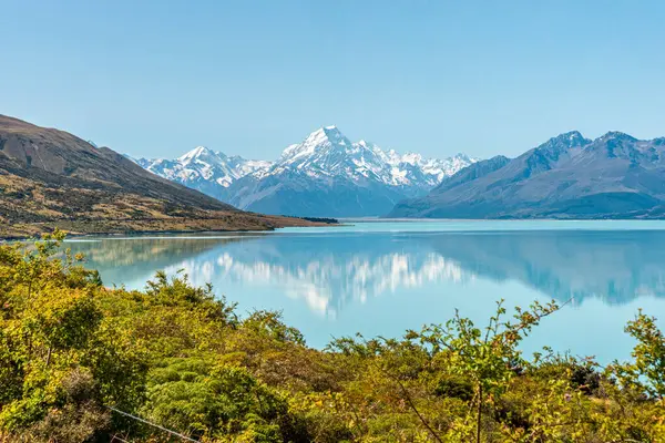 Reflejo Escénico Del Monte Sefton Monte Cook Lago Pukaki Isla — Foto de Stock