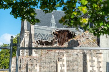 2011 depreminden sonra ünlü Christchurch Katedrali 'nin harabesi, Yeni Zelanda' nın Güney Adası