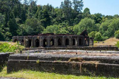 Yeni Zelanda 'daki Coromandel yarımadasında, Karangahake' de çürümüş pul bataryası.