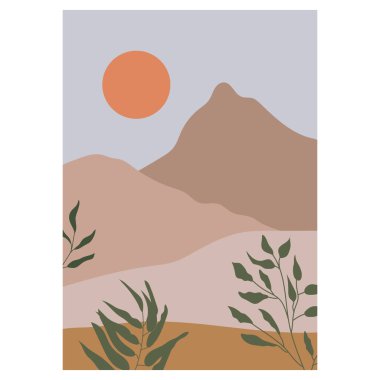 Soyut manzara. Çöl. Minimalist manzara. Doğanın moda baskısı, duruş, dekorasyon, arkaplan, paketleme, web tasarımı için.