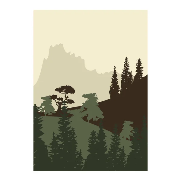 抽象景观 山区和森林 简约的风景 自然流行的印刷品 网页设计 — 图库矢量图片