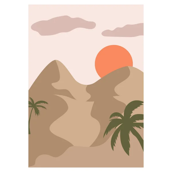 Abstract landscape. Desert. Minimalistic landscape. Trendy print of nature, for posture, for decoration, background, for packaging, for web design.