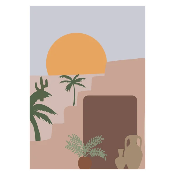 Soyut manzara. Çöl. Minimalist manzara. Doğanın moda baskısı, duruş, dekorasyon, arkaplan, paketleme, web tasarımı için.