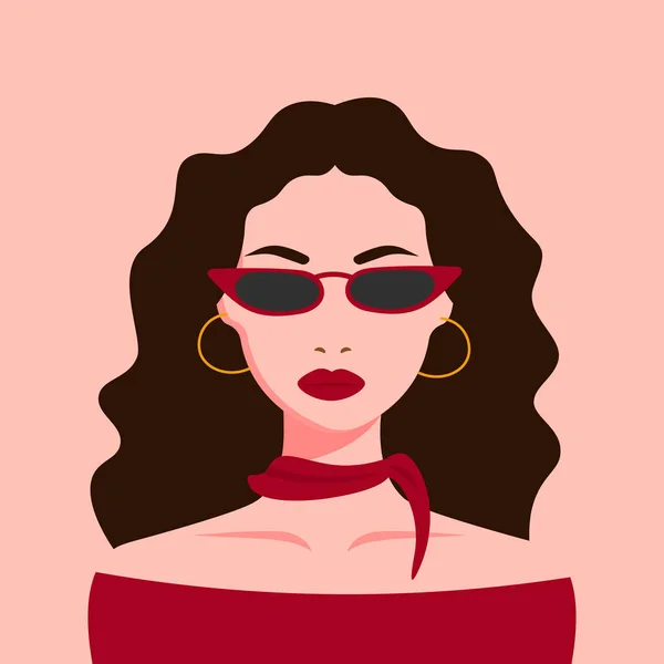 Retrato Una Mujer Con Gafas Sol Avatar Medios Sociales Ilustración — Vector de stock