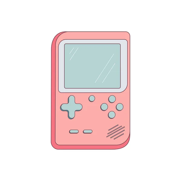 Eski oyun konsolu, 90 'ların oyun adamı. Beyaz izole bir arkaplanda vektör illüstrasyonu, izometri.