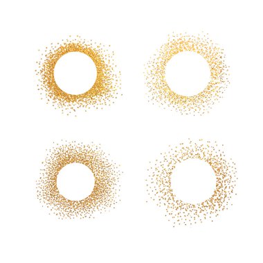 Altın şekil seti, altın tozu, altın leke, altın folyo, altın doku. Vektör izole edildi.