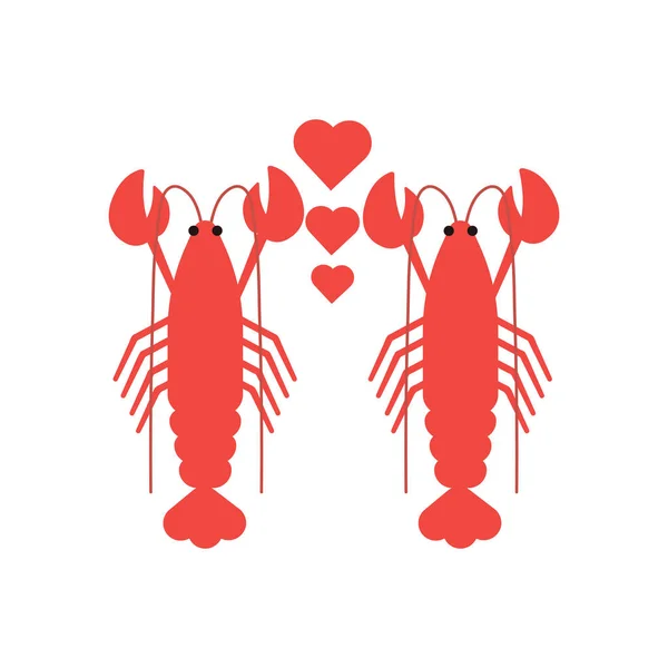 Bir çift ıstakoz. Bir çift sevgili. Çıkartmalar, simgeler, planörler ve yazıcılar için tasarım öğeleri. Vektör düz çizim. İzole edilmiş.