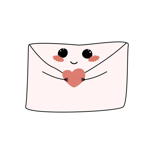 Ett Gulligt Kuvert Med Ett Ansikte Som Håller Ett Hjärta — Stock vektor