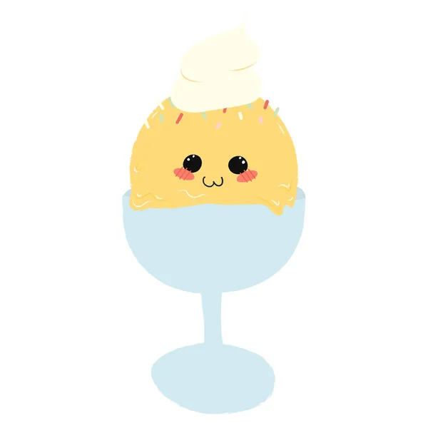 ホイップクリームとアイスクリーム ボウルにアイスクリーム かわいいキャラクター デザイン要素バッジ印刷物 分離ベクトル図 — ストックベクタ