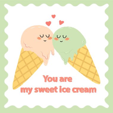 Dondurmalı yaz kartı, pankart için, hediye için, baskı için. Vektör illüstrasyonu.