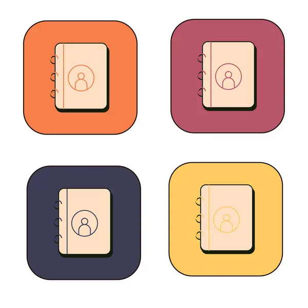 Kontakte Symbol Notizbuch Gelb Blau Lila Orange Icons Set Retro — Stockvektor
