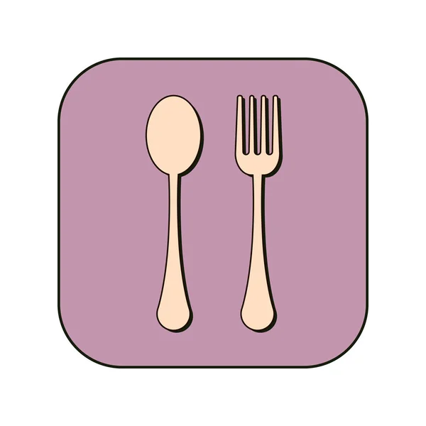 Colored Food Icon Spoon Fork Retro Style Flat Vector Isolated — Vetor de Stock