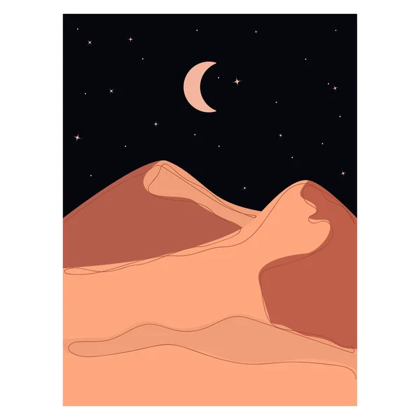 抽象景观 沙漠之夜Boho风格 简约的风景 一句台词 自然流行的印刷品 网页设计 — 图库矢量图片