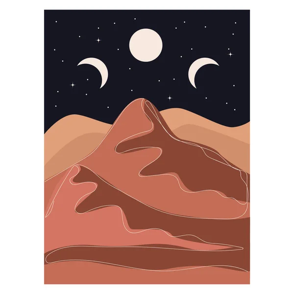 Paisagem Abstrata Noite Deserto Estilo Boho Uma Paisagem Minimalista Uma — Vetor de Stock