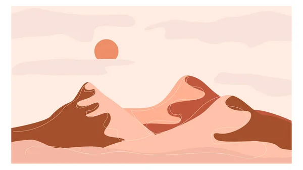 Horizontale Abstrakte Landschaft Wüste Boho Stil Minimalistische Landschaft Eine Zeile — Stockvektor