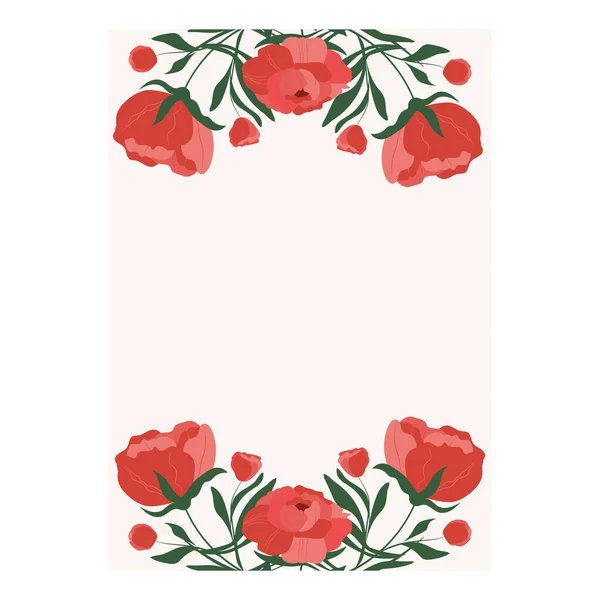 明信片的模板 祝贺你 带有牡丹的邀请卡 挂满鲜花的明信片红色的花矢量图像 — 图库矢量图片