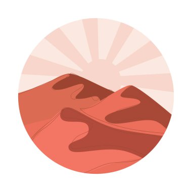 Yuvarlak soyut manzara. Çöl. Boho tarzı. Minimalist manzara. Bir satır. Doğanın moda baskısı, logo, etiket, dekor, arkaplan, ambalaj ve web tasarımı için.