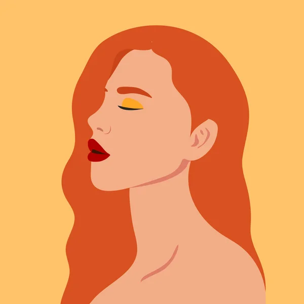 Retrato Una Hermosa Mujer Perfil Mujer Pelo Rojo Avatar Medios — Vector de stock