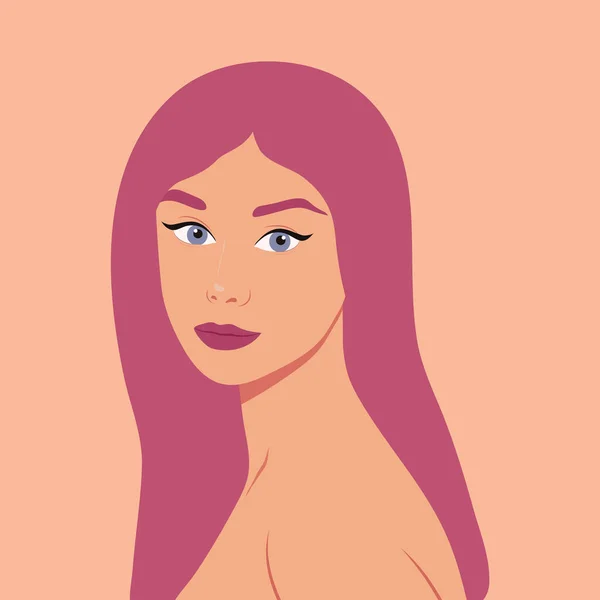 Портрет Красивої Жінки Жінка Фіолетовим Волоссям Аватар Соціальних Мереж Мінімалістичний — стоковий вектор