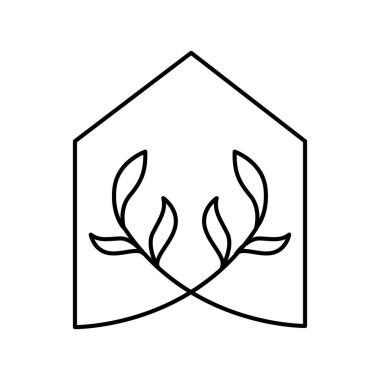 Dal ile bir ev doldur. Ev logosu şablonu. Logo, web tasarımı, dekor elementi.