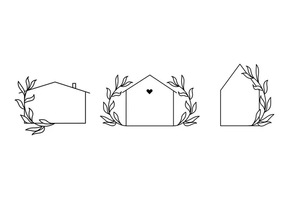 Ställ Ett Hus Med Kvist Mall För Husets Logotyp Element — Stock vektor