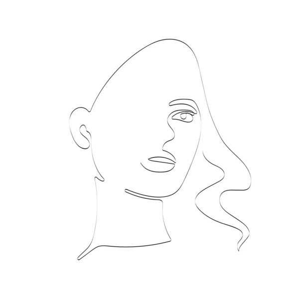 髪のカールを持つ女性1行の図面 女性のシルエット 線形芸術 白黒のベクターイラスト スタイル化された1つのラインアート女性の頭皮ケアのロゴや美容アイコン — ストックベクタ
