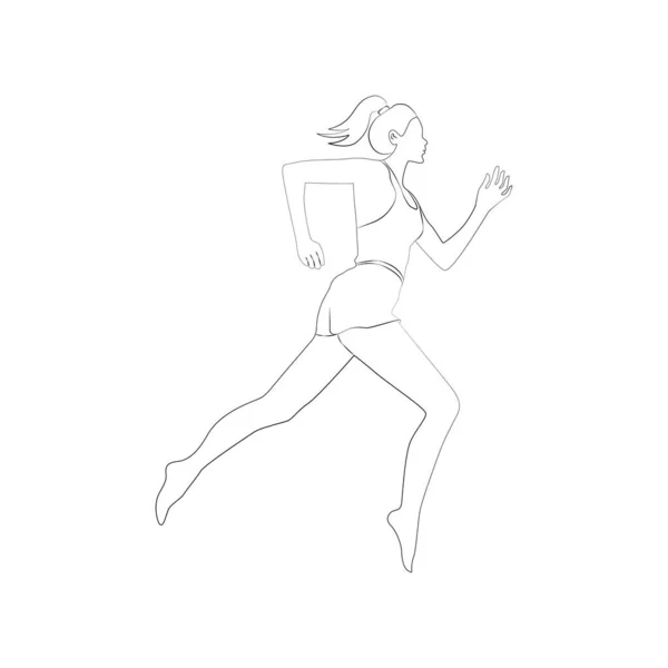 Running Woman Line Art Silhouette Einer Dame Eine Frau Läuft — Stockvektor