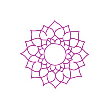 Mor Çakra Sahasrara tek bir çizgiyle çizilmiş. Doğrusal yoga sembolü. Enerji işareti dengesi. Budizm, Hinduizm, Reiki, ruhsal gelişim. Esrarengiz. Vektör doğrusal illüstrasyon.