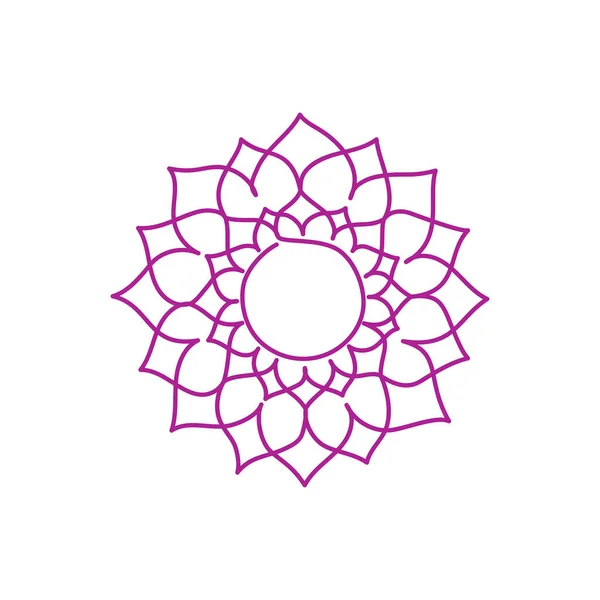 Mor Çakra Sahasrara tek bir çizgiyle çizilmiş. Doğrusal yoga sembolü. Enerji işareti dengesi. Budizm, Hinduizm, Reiki, ruhsal gelişim. Esrarengiz. Vektör doğrusal illüstrasyon.