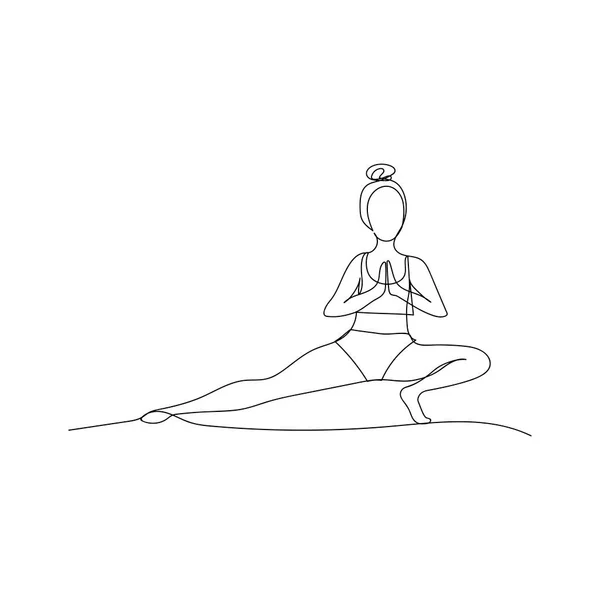 Mujer Yoga Asana Lado Embestida Dibujo Con Una Línea Continua — Archivo Imágenes Vectoriales