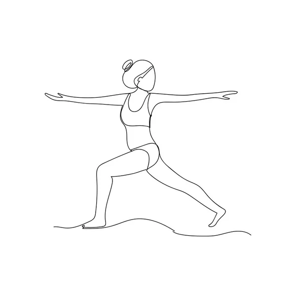 Mujer Yoga Asana Saludo Sol Dibujo Con Una Línea Continua — Vector de stock