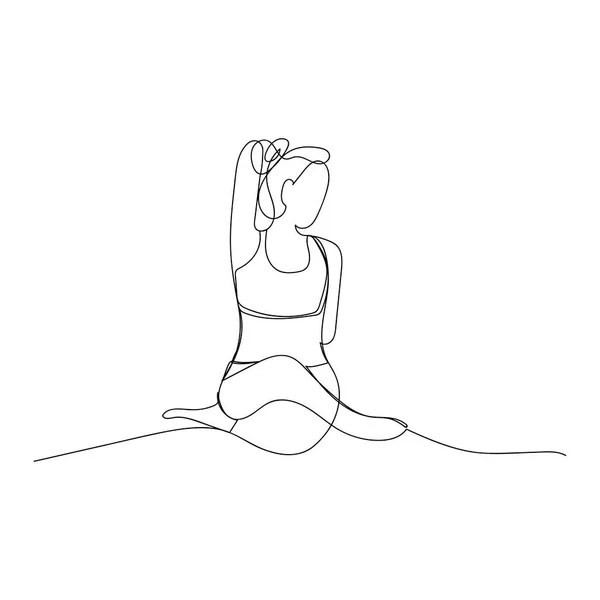 Mulher Ioga Asana Focinho Uma Vaca Desenho Linha Sólida Yoga —  Vetores de Stock