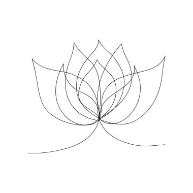 Bir çizgi nilüfer çiçeği çekti. Budizm, Yoga, Hinduizm, Ruhanilik sembolü. Yoga mudra 'sı. Siyah ve beyaz vektör çizimi.