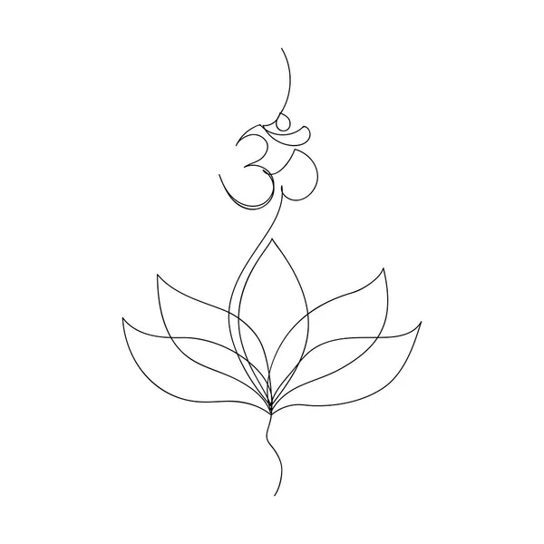 Única Linha Desenhada Flor Lótus Com Sinal Símbolo Budismo Yoga —  Vetores de Stock