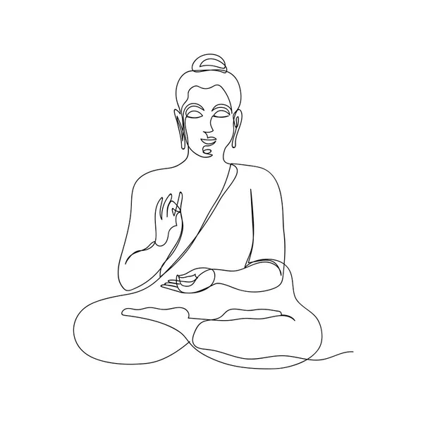 Buda Meditação Desenhada Uma Linha Símbolo Budismo Yoga Hinduísmo Espiritualidade Vetor De Stock