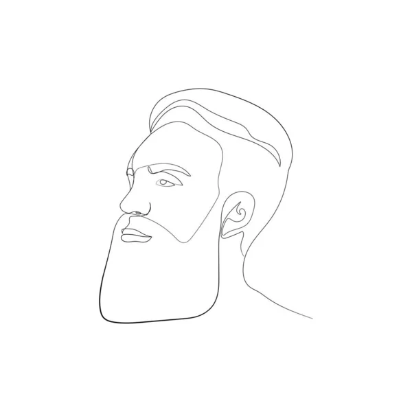 Dibujo Línea Continua Retrato Hombre Con Barba Peluquería Peinado Masculino — Vector de stock