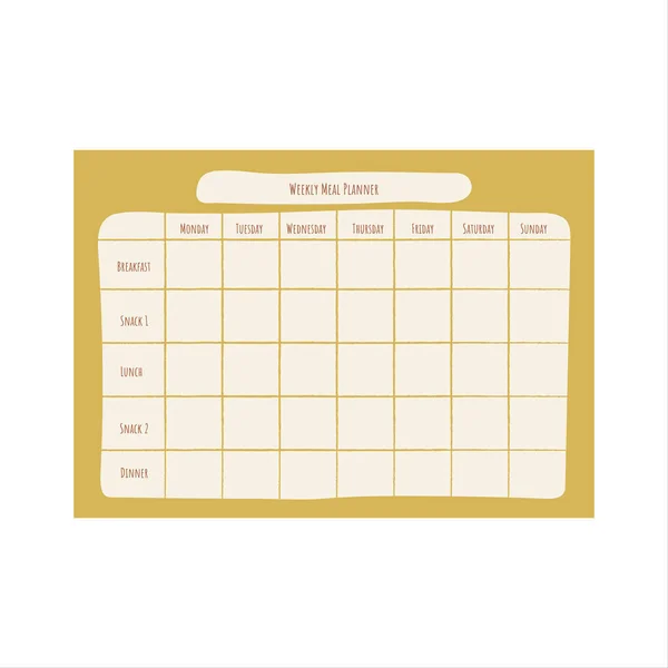 Weekly Meal Planner Yellow Breakfast Snack Lunch Dinner Schedule 빌보드 — 스톡 벡터