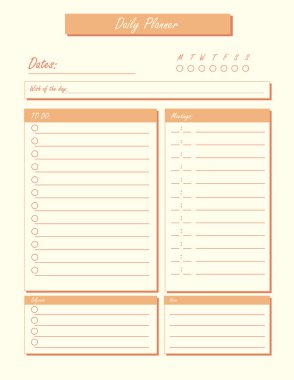 Şeftali tonlarında günlük planlayıcı, defter. Yapılacak işler, toplantı programı, kişisel bakım, yapılacaklar listesi.